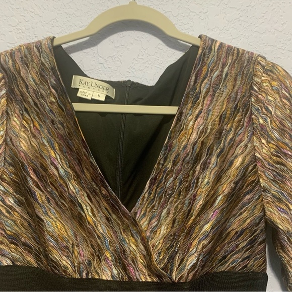 Kay Unger V-Neck Multi Color Short Sleeve Dress - Picture 3 of 8